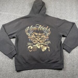 MAC Tools Hoodie Mens Large Black Skull Hot Rod Car Mechanic Pullover Sweatshirt